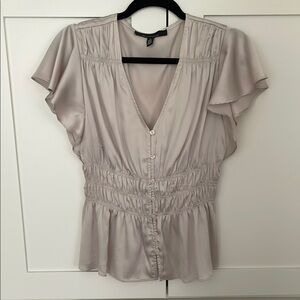 White House Black Market Tan Flutter Sleeve Blouse (Sm)